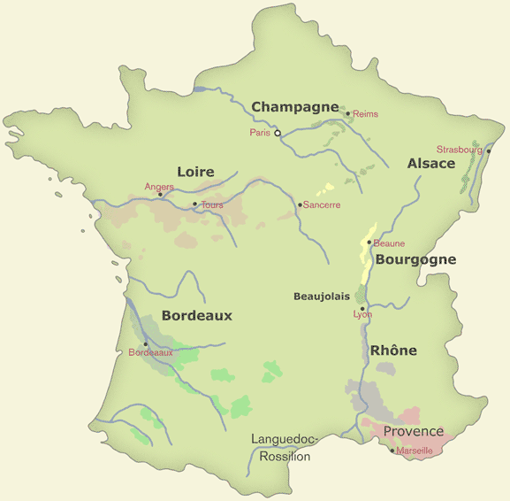 karta frankrike vindistrikt Vingårdar i Frankrike